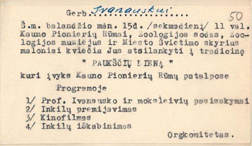 T. Ivanauskui atsiųsti kvietimai į Paukščių dienas. 1957–1962 m.