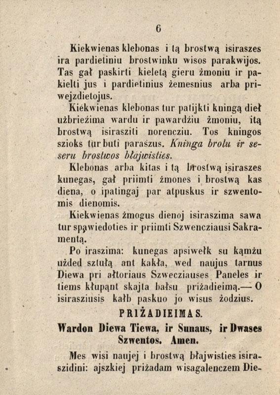 Apej brostwą błaiwistes arba nusiturieima. Wilniuj: kausztu ir spaustuwieje Jozapa Zawadzkia, 1858.