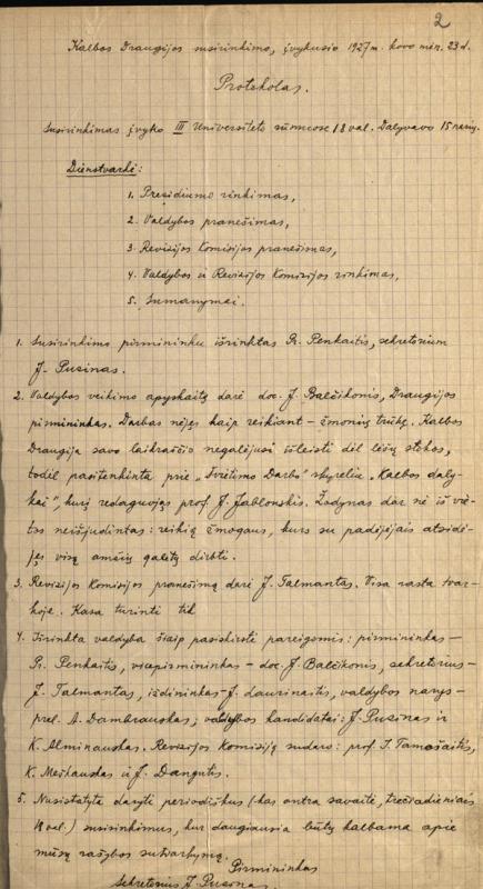 „Kalbos“ draugijos susirinkimo protokolas (1927-03-23)