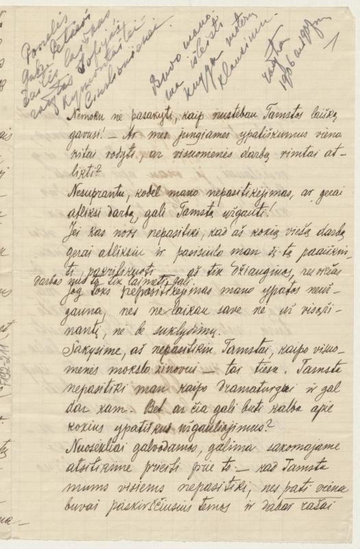 Sofijai Čiurlionienei-Kymantaitei rašytas Gabrielės Petkevičaitės-Bitės laiškas