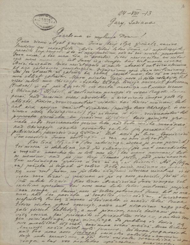 Felicijai Bortkevičienei rašyti Simono Janulio laiškai