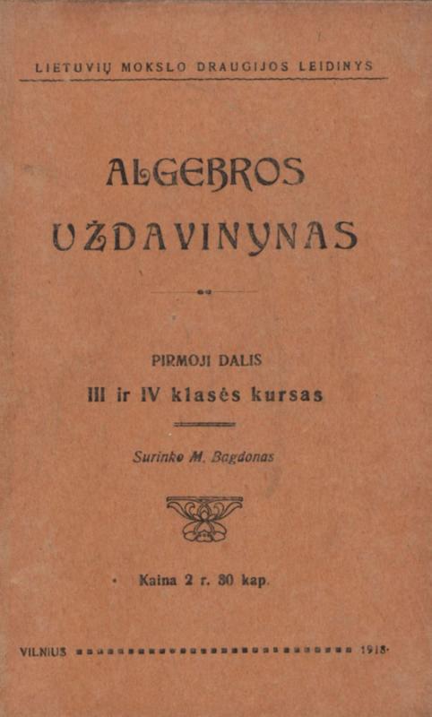 Antano Smetonos redaguotas M. Bagdono „Algebros uždavinynas“