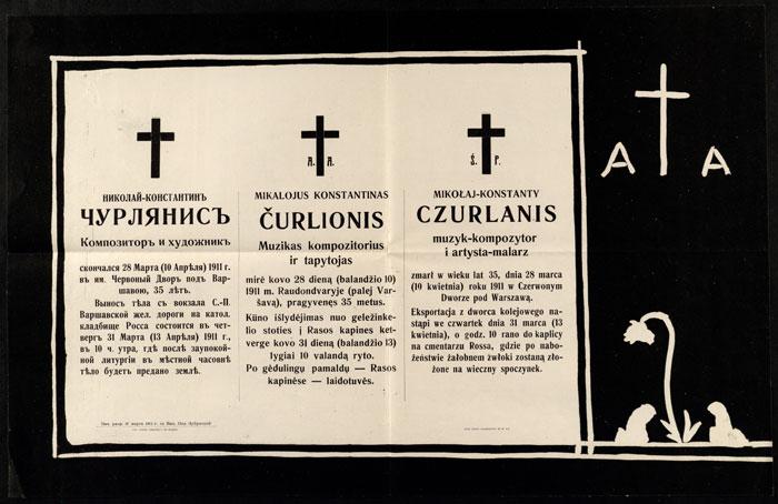 Pranešimas apie Mikalojaus Konstantino Čiurlionio mirtį