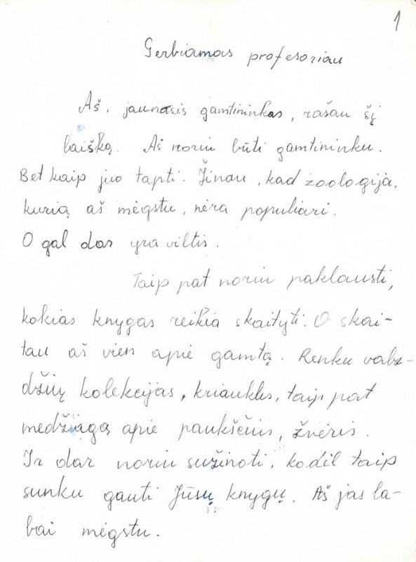 Selemono Paltanavičiaus, 7 klasės mokinio, laiškai Tadui Ivanauskui