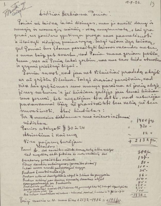 Felicijai Bortkevičienei rašytas Antano Valaičio laiškas