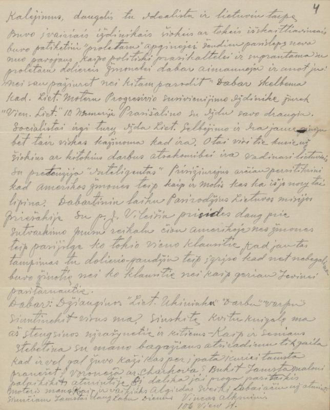 Felicijai Bortkevičienei rašytas Vinco Alksninio laiškas