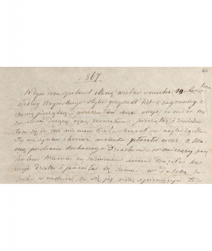 Dziennik Tadeusza Wróblewskiego przez Matką Emilią z Beniowskich Wróblewską, lap. 66r. Dziennik Tadeusza Wróblewskiego przez Matką Emilią z Beniowskich Wróblewską, lap. 66r.