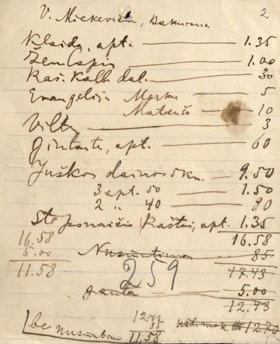 Vinco Krėvės-Mickevičiaus užsakytų knygų sąskaitos