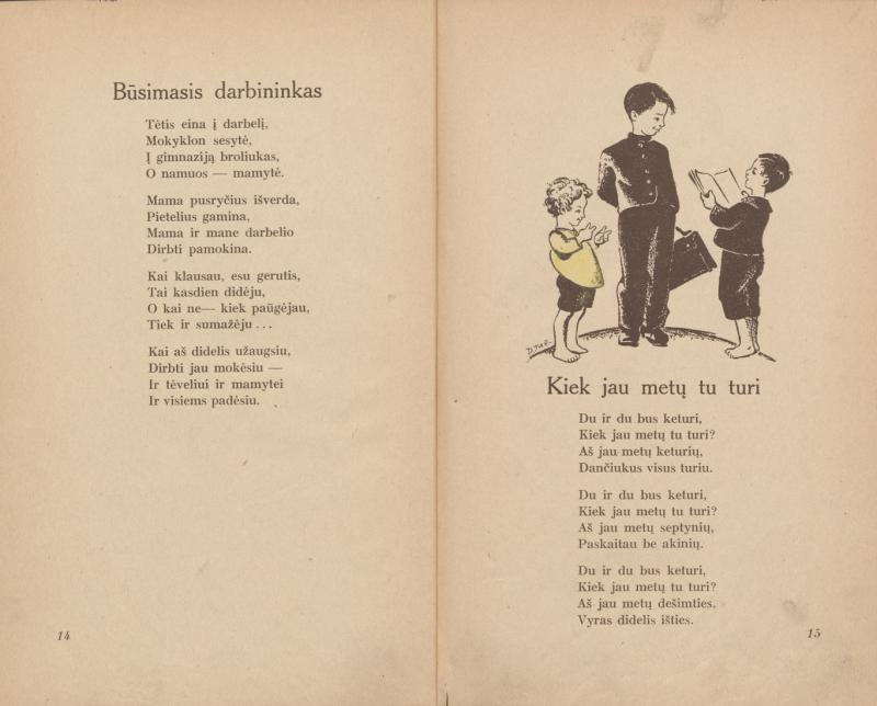 Vytė Nemunėlis. Kiškio kopūstai: eilėraščiai vaikams; iliustravo D. Tarabildaitė. Kaunas: Sakalas, 1936. 62 p.: iliustr. LMAVB 555170