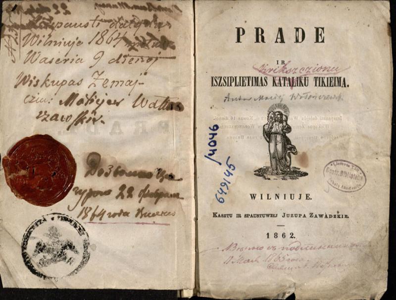 Prade ir iszsiplietimas kataliku tikieima. Wilniuje: kasztu ir spaustuwiej Juzupa Zawadzkie, 1862.