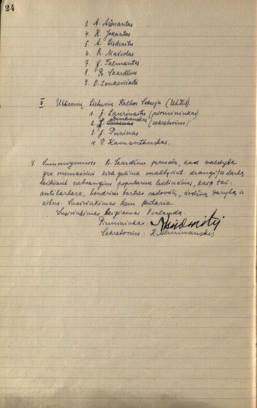 Lietuvių kalbos draugijos valdymo organų ir sekcijų narių rinkimai (visuotinio susirinkimo protokolo fragmentas, 1936-10-12)