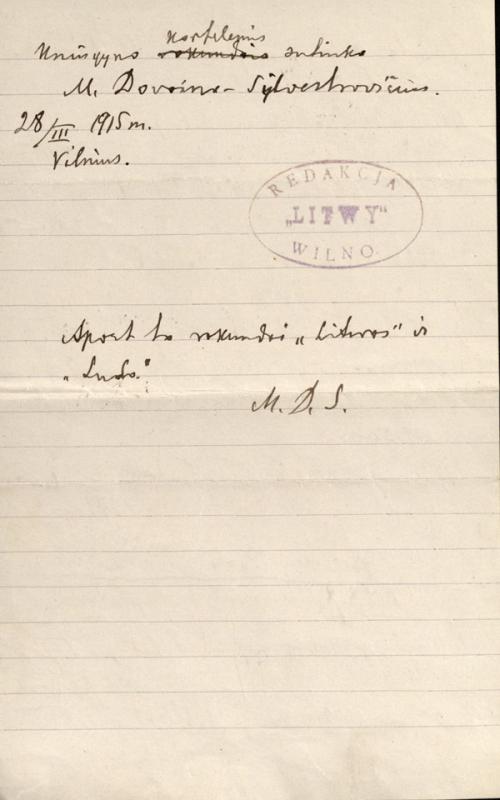 Mečislovo Davainio-Silvestraičio sąskaitos už knygas, perduotas į M. Šlapelienės knygyną