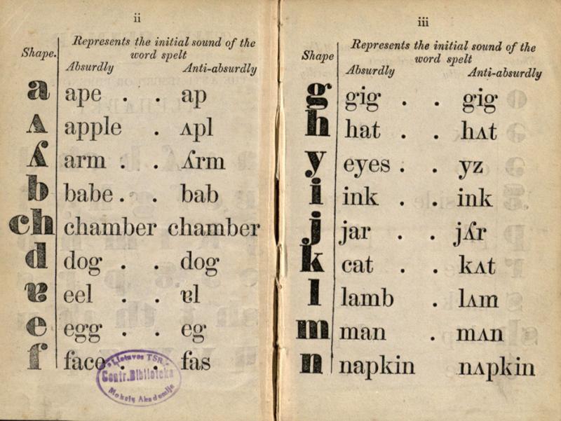 Beniowski, Bartłomiej. The anti-absurd or Phrenotypic English pronouncing and orthographical dictionary. London: published by the author, 1845. Beniowski, Bartłomiej. The anti-absurd or Phrenotypic English pronouncing and orthographical dictionary. London: published by the author, 1845.