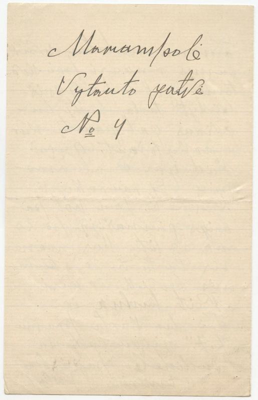 Felicijai Bortkevičienei rašytas Andriaus Verbylos laiškas