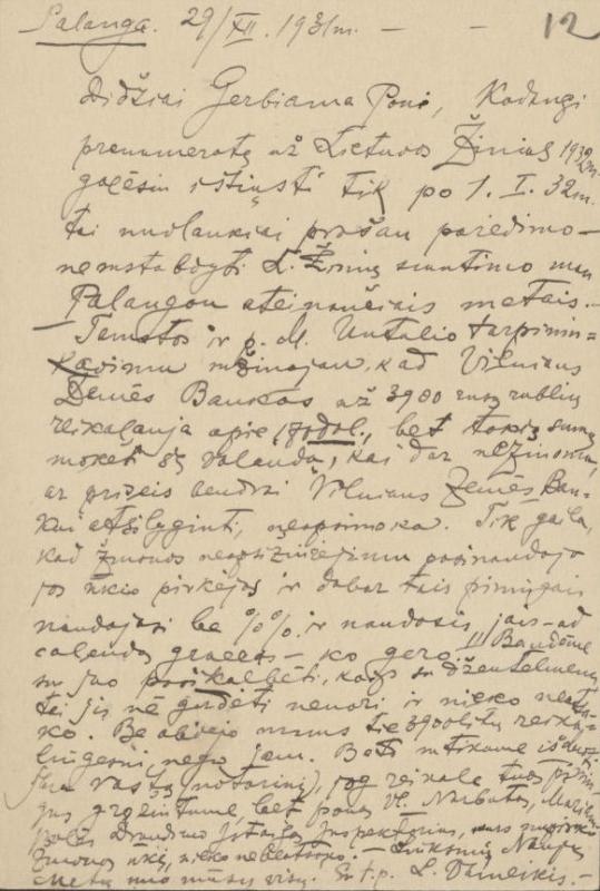 Felicijai Bortkevičienei rašytas Liudo Vaineikio atvirlaiškis