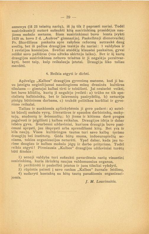 Jono Martyno Laurinaičio straipsnis „Prikelkime „Kalbos“ draugiją“ (1930)