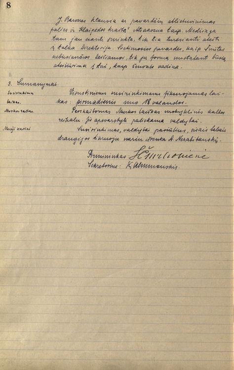 Antano Salio pranešimas vardyno klausimais Lietuvių kalbos draugijos visuotiniame susirinkime (protokolo fragmentas, 1935-05-27)