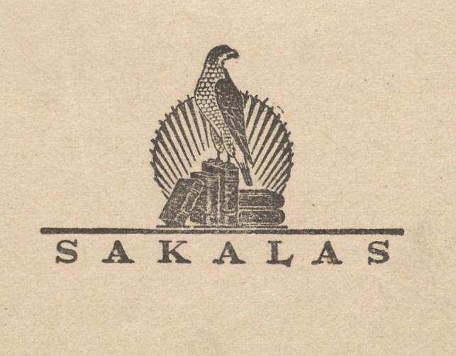 „Sakalo“ bendrovės emblema. Autorius – dail. Aleksandras Šepetys (1910–1982)