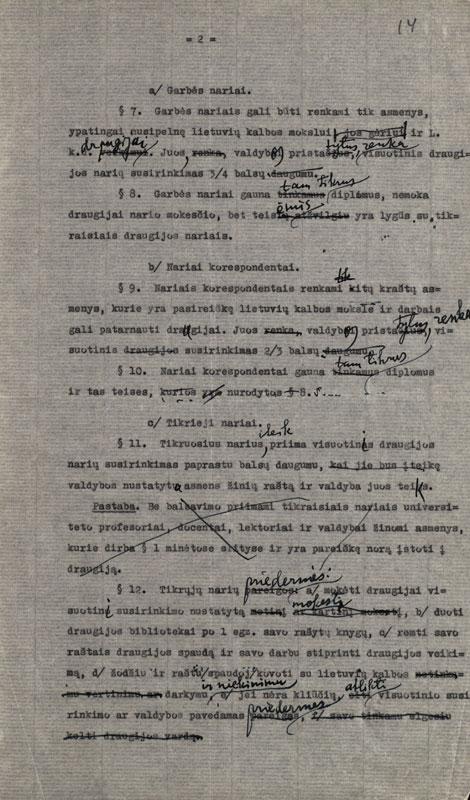 Lietuvių kalbos draugijos įstatų redakciniai taisymai (1935)