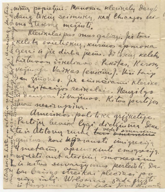 Felicijai Bortkevičienei rašytas  Jono Strimaičio laiškas