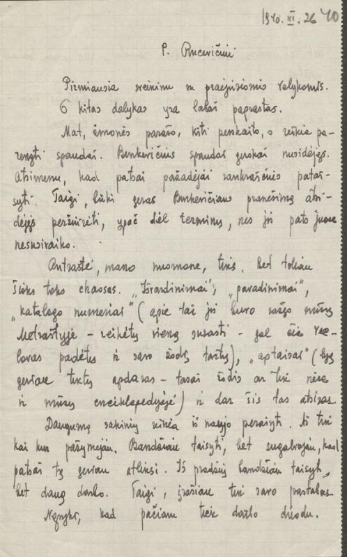 Vytauto Steponaičio laiškas Antanui Rucevičiui. Kaunas, 1940 m. kovo 26 d.