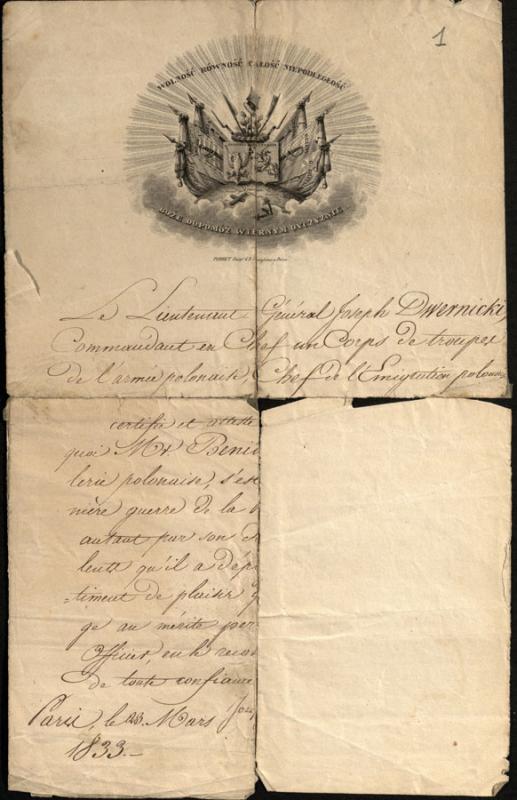 Generolo Jósefo Dwernickio įgaliojimas Bartłomiejui Beniowskiui. 1933-03-23. Generolo Jósefo Dwernickio įgaliojimas Bartłomiejui Beniowskiui. 1933-03-23.