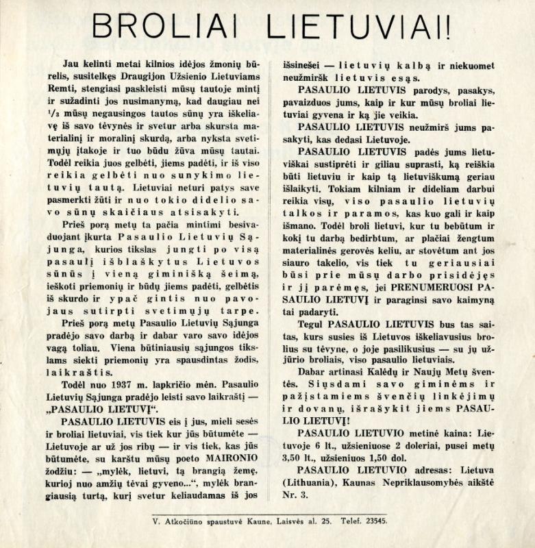 Žurnalo „Pasaulio lietuvis“ reklama