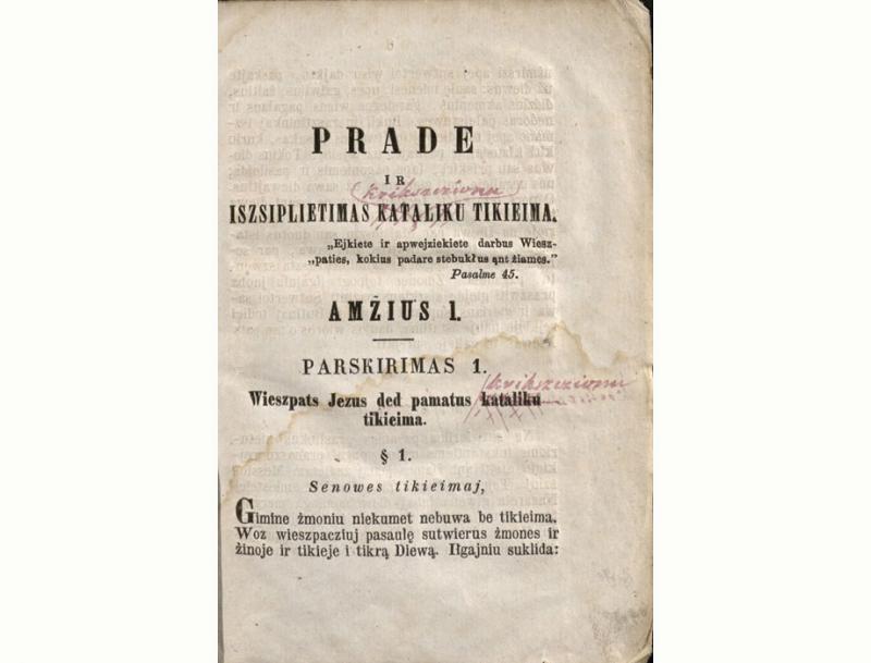 Prade ir iszsiplietimas kataliku tikieima. Wilniuje: kasztu ir spaustuwiej Juzupa Zawadzkie, 1862.
