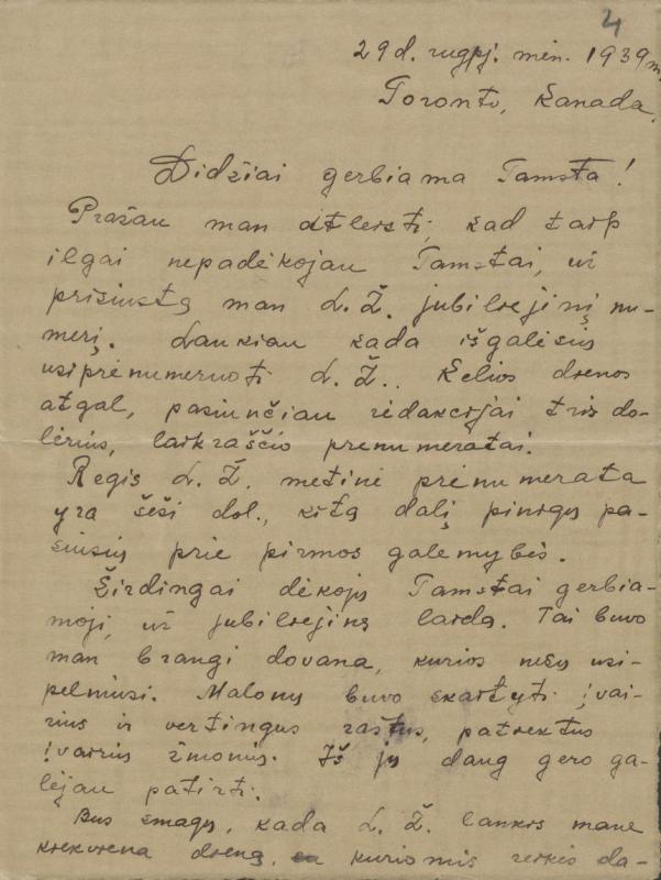 Felicijai Bortkevičienei rašytas O. Indrelienės laiškas