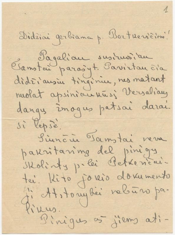 Felicijai Bortkevičienei rašytas Birutės Novickienės laiškas