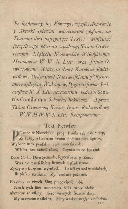 Komedijos „Miłość mistrzyni doskonała“ (1752 m. rugpjūčio 15 d.) pabaigos tekstas