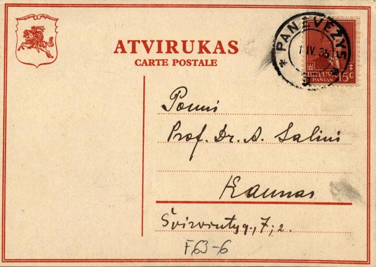 Petro Būtėno laiškas Antanui Saliui (1935-03-31)