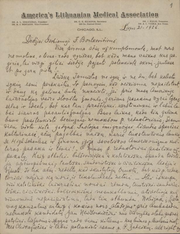 Felicijai Bortkevičienei rašyti dr. Andriaus L. Graičiūno laiškai