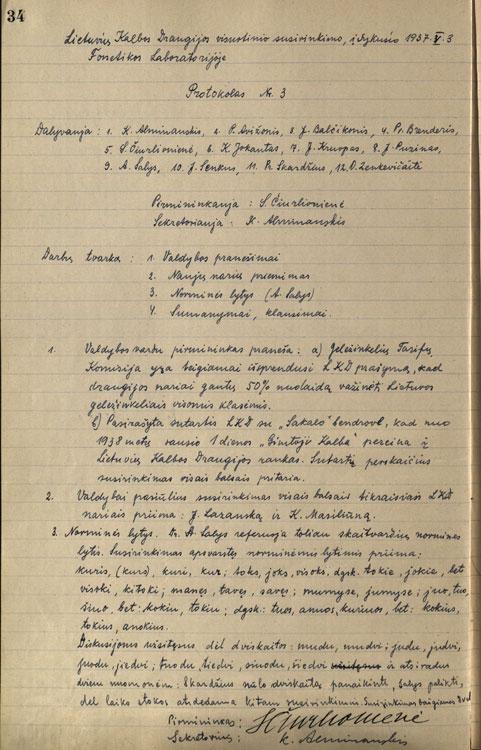 Lietuvių kalbos draugijos visuotinio susirinkimo protokolas (1937-05-03)