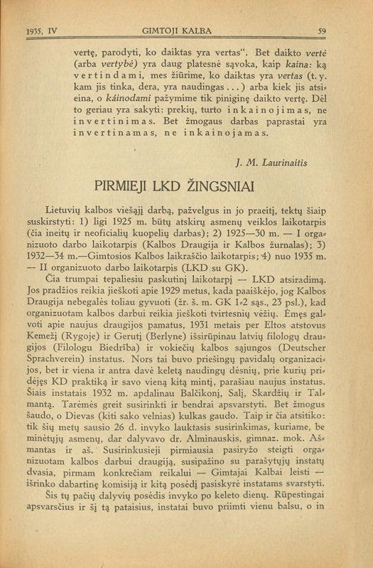 Jono Martyno Laurinaičio straipsnis „Pirmieji LKD žingsniai“ (1935)