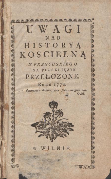 Užrašai apie bažnyčios istoriją, 1772.