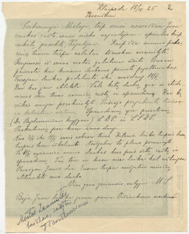 Felicijai Bortkevičienei rašytas Mortos Zauniūtės  laiškas
