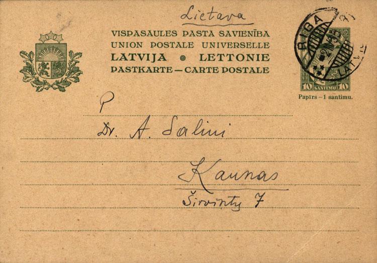 Petro Joniko laiškas Antanui Saliui dėl visuotinio Lietuvių kalbos draugijos susirinkimo (1935-04-01)