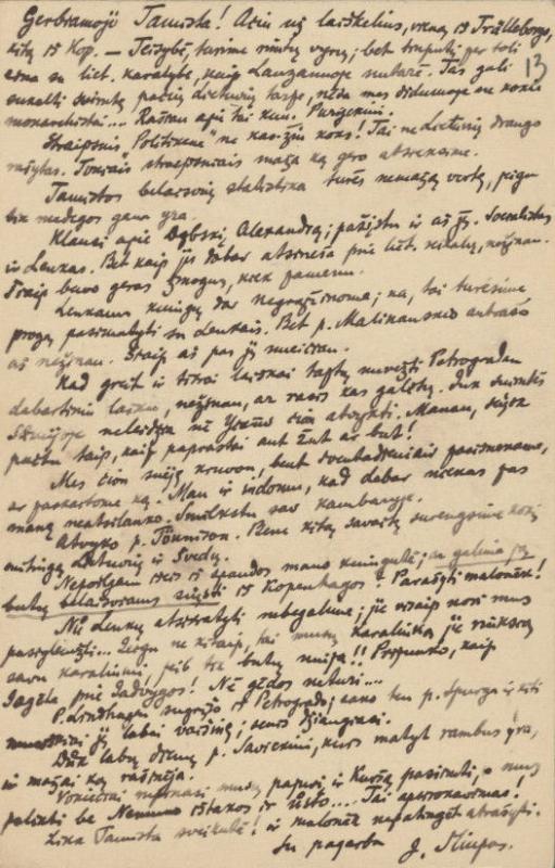 Felicijai Bortkevičienei rašytas Jono Šliūpo laiškas