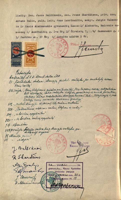 Įregistruoti Lietuvių kalbos draugijos įstatai su redakciniais taisymais (1935)