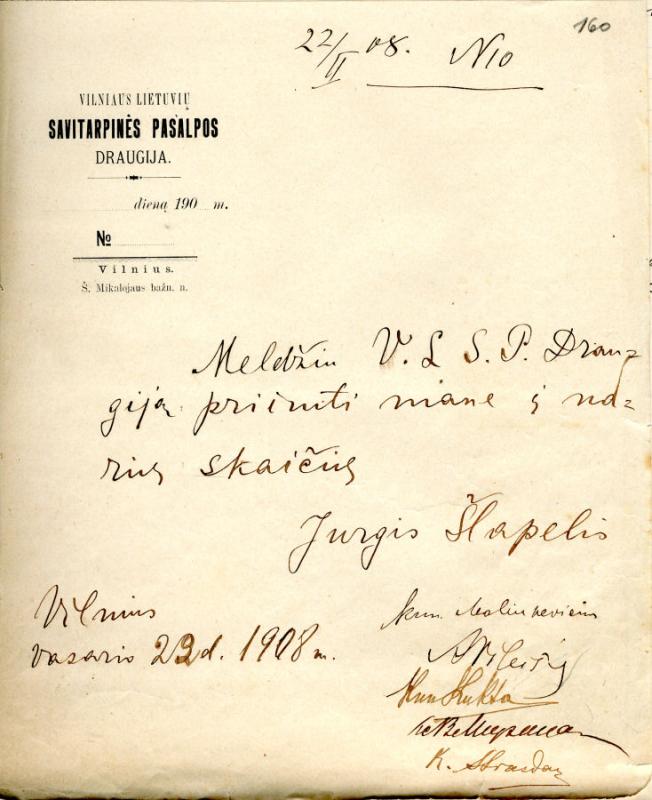 J.  Šlapelis – Vilniaus lietuvių savitarpinės pašalpos draugijos narys