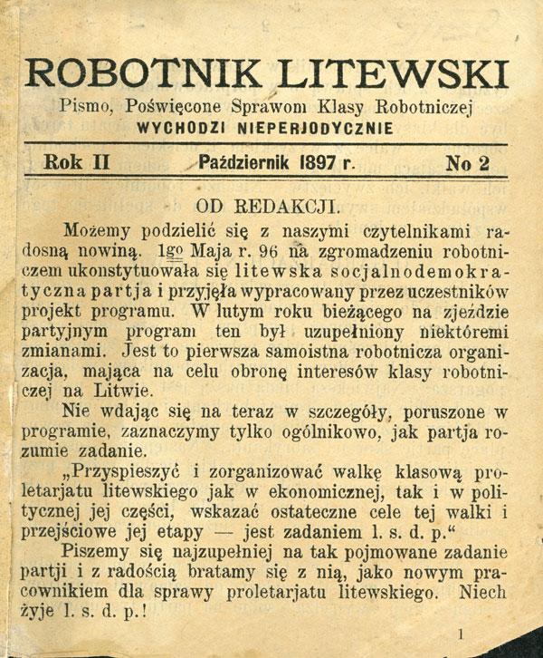 Robotnik litewski: pismo, poświęcone sprawom klasy robotniczej: organ Litewskiej socjaldemokratycznej partji