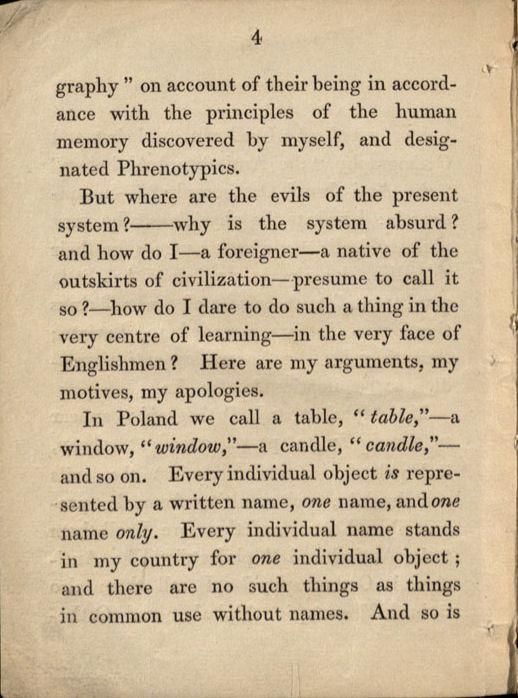 Beniowski, Bartłomiej. Anti-absurd or Phrenotypic alphabet and orthography for the English language / Invented by Major Beniowski, the author of the system of artificial memory, designated phrenotypic. London: published by the Author, 1844. Beniowski, Bartłomiej. Anti-absurd or Phrenotypic alphabet and orthography for the English language / Invented by Major Beniowski, the author of the system of artificial memory, designated phrenotypic. London: published by the Author, 1844.