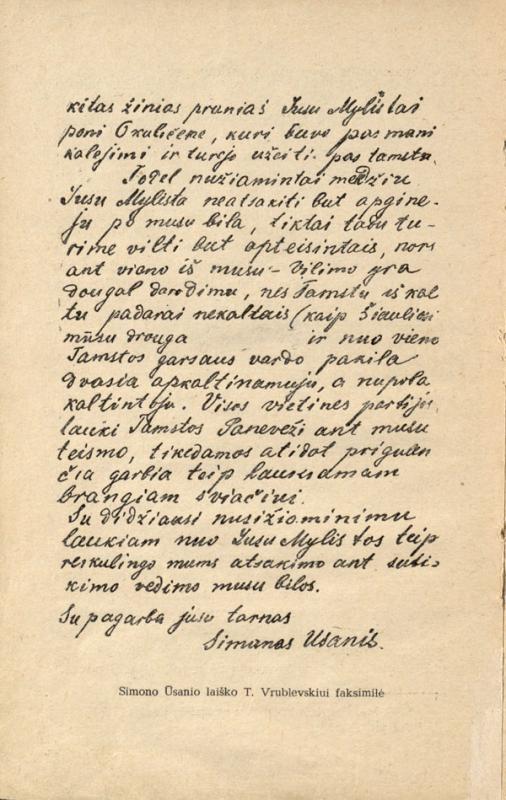 Simono Ūsonio laiškai Tadui Stanislovui Vrublevskiui.