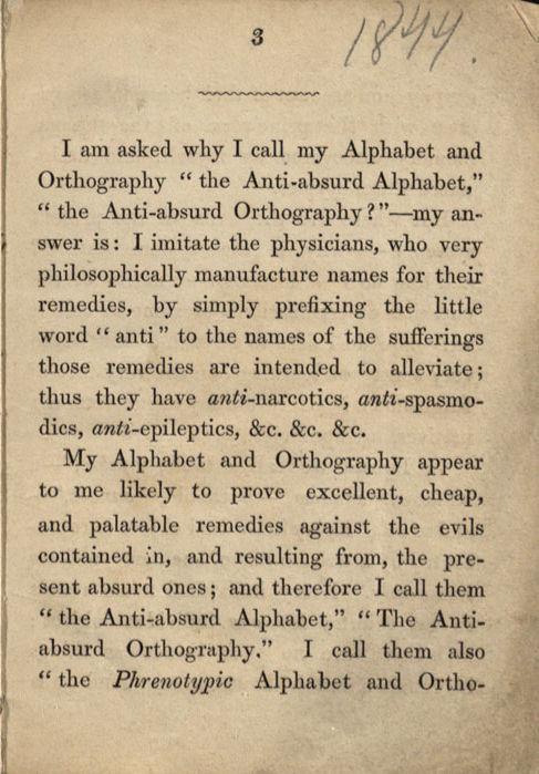 Beniowski, Bartłomiej. Anti-absurd or Phrenotypic alphabet and orthography for the English language / Invented by Major Beniowski, the author of the system of artificial memory, designated phrenotypic. London: published by the Author, 1844. Beniowski, Bartłomiej. Anti-absurd or Phrenotypic alphabet and orthography for the English language / Invented by Major Beniowski, the author of the system of artificial memory, designated phrenotypic. London: published by the Author, 1844.