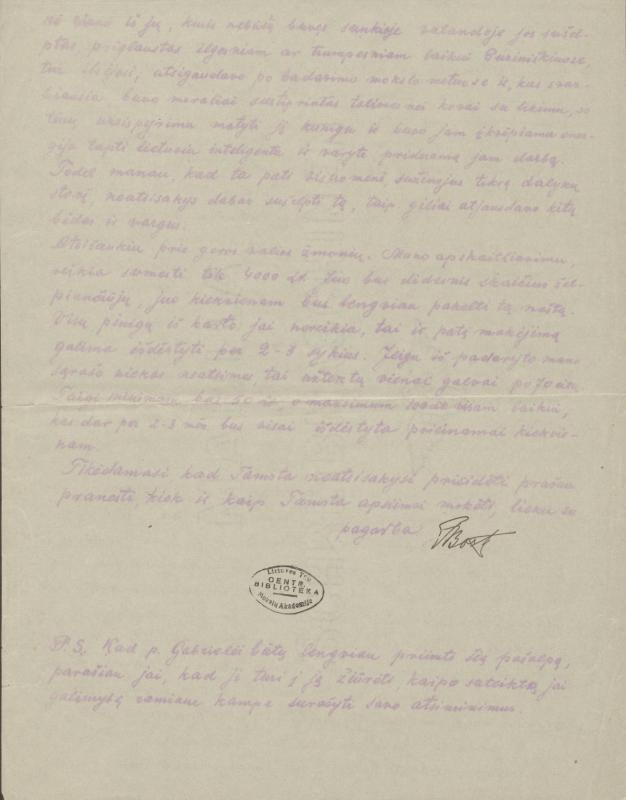 Felicijos Bortkevičienės rašytas laiškas Jonui Kardeliui