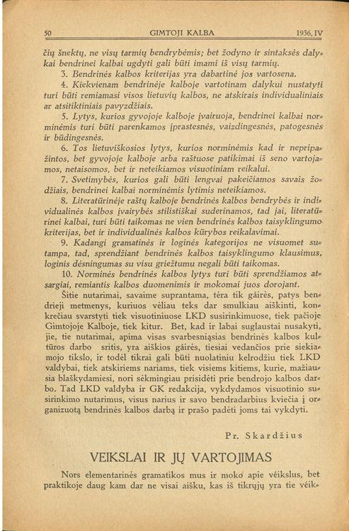 Organizuoto bendrinės kalbos kultūros darbo gairės (1936)