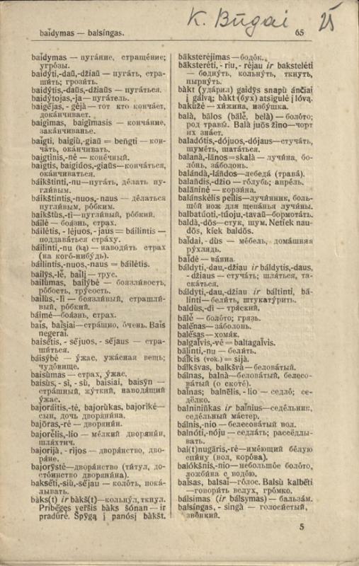 J. Šlapelio sudaryto „Lietuvių ir rusų kalbų žodyno“ korektūros egzempliorius