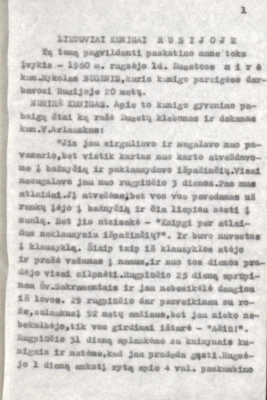 Lietuviai kunigai Rusijoje: kun. Mykolo Bugenio laidotuvių proga. [S. l.], 1981. 74 lap.