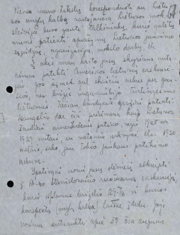 JAV lietuvio Vytauto Širvydo laiškas dėl ryšių užmezgimo su Lietuvos studentija
Niujorkas. 1933 m. gegužės 24 d.